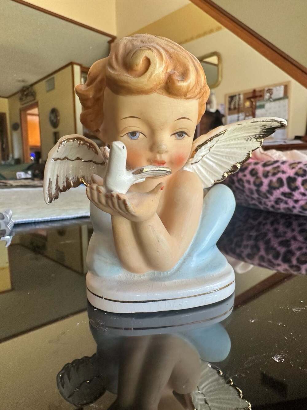 Vintage Porcelain Angel Cherub Figurine Holding Bird